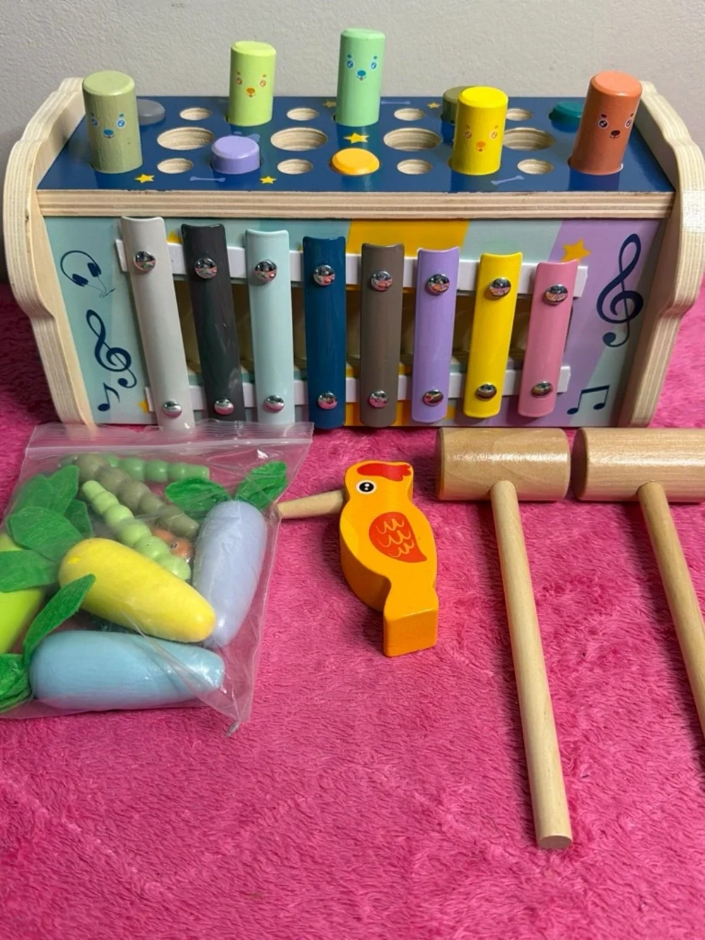 Wooden Kids Xylophone and Hammer Toy - Multicolor